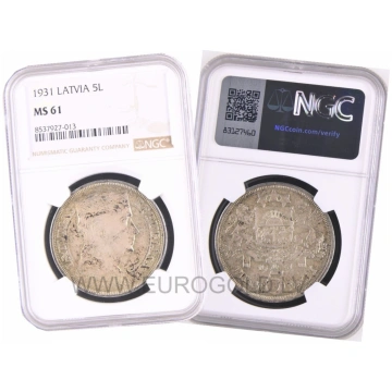 Latvia 5 Lati 1931 - NGC MS 61
