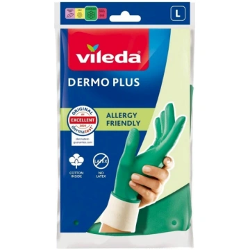 Vileda Dermo Plus ‘L’ Gloves Green Cotton, Nitrile