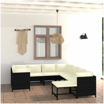9 Piece Garden Sofa Set with Cushions Black Poly R