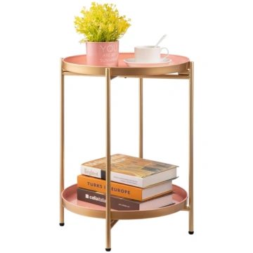 HollyHOME 2 Tier Round Gold Small Folding Side Tab
