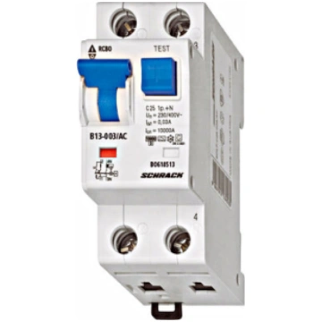 Combined MCB/RCD (RCBO) B25/1+N/30mA/Type AC Schra