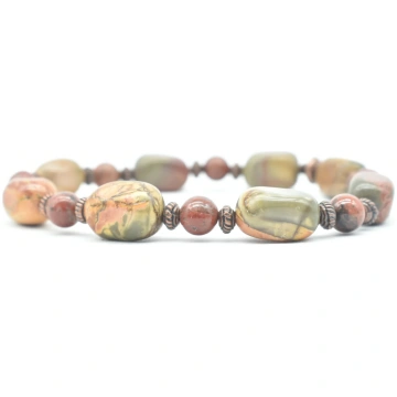 Bracelet Oval Stones of Picasso Jasper and Red Ela
