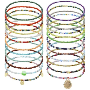 Lucktao Pack of 24 Colourful Beads Anklets, Boho A