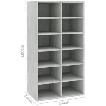 vidaXL apavu plaukts, betona pelēks, 54x34x100 cm,