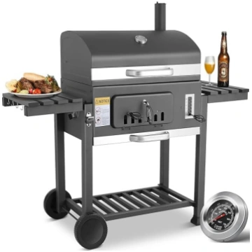 BBQ grila ratiņi XXL, ogļu grils ar vāku un 2 rite