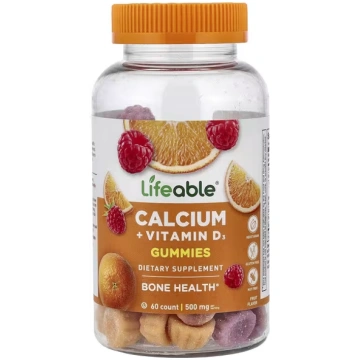 Lifeable, Calcium + Vitamin D3 Gummies, Fruit, 60 