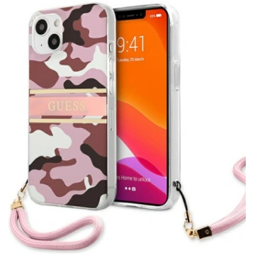 Guess iPhone 13 mini vāciņš Camouflage Strap Rozā 