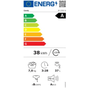 Candy EY 26SB7-S Washing Machine, A, Front loading