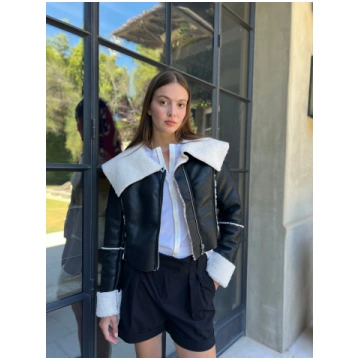 Blake Vegan Leather Shearling Jacket - Black - Med
