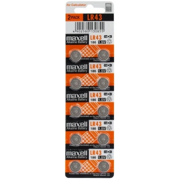 G12 baterijas 1.5V Maxell Alkaline LR43/186 iepako