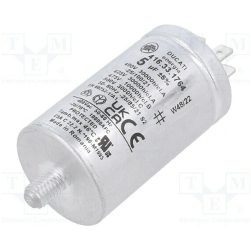Capacitor: polypropylene; motors, run; 5uF; 400VAC