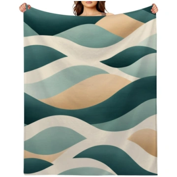 Earth-Tone Abstract Leaf Throw Blanket: Olive & Te