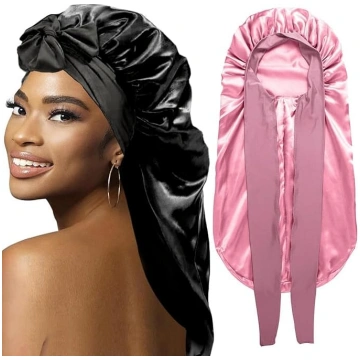Aizsega melnām sievietēm Braid Bonnet, liela gara