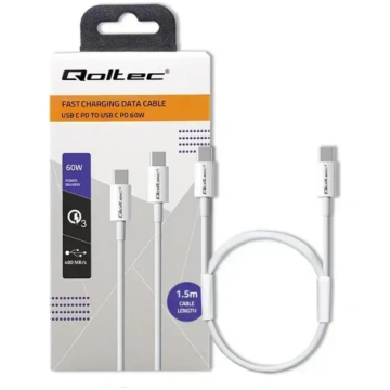 Qoltec USB 2.0 Type-C kabelis, 60W, QC 3.0, PD, 1.
