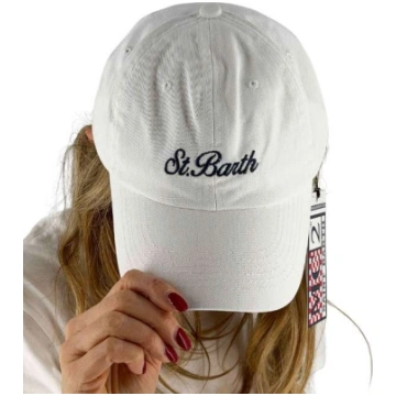 Davis White Cap with Denim Visor and Embroidered L