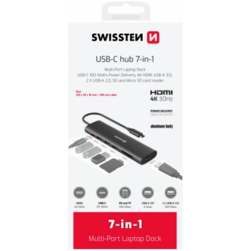 Swissten Daudzportu klēpjdatora dokstacija USB-C H