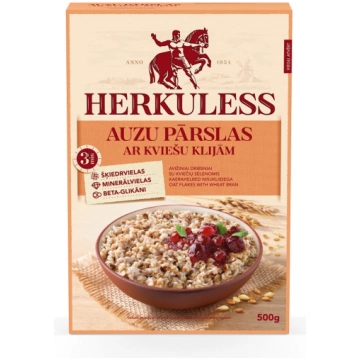 Herkuless auzu pārslas ar kviešu klijām, 0.5kg - 4