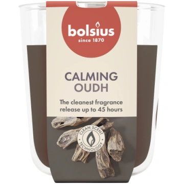 Svece, aromātiskā Bolsius Calming Oudh, 45 h, Brūn