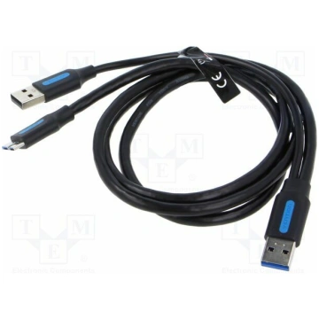 Cable; USB 3.0; USB A plug x2,USB B micro plug; ni
