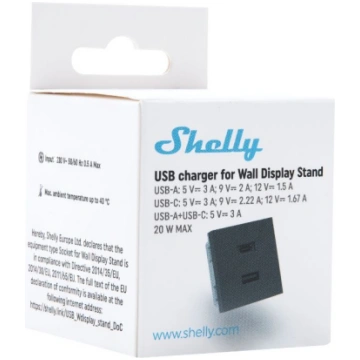 Shelly USB lādētājs sienas displeja statīvam, meln