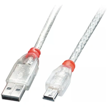 USB kabelis Lindy 0.2m Type A uz Mini-B caurspīdīg