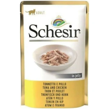 Mitrs kaķu barība Schesir 85 g — tuncis un vistas 