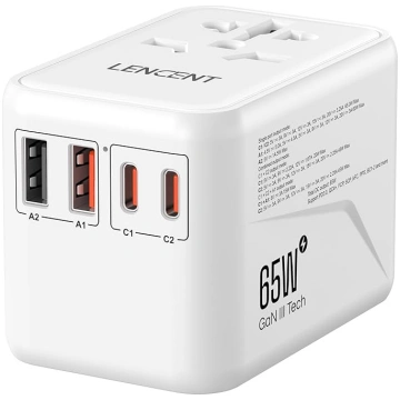 LENCENT universālais ceļojuma adapteris, GaN3 65 W