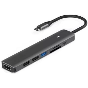 Adapteris USB Type-C - HDMI, 3x USB Type-A, SD, TF