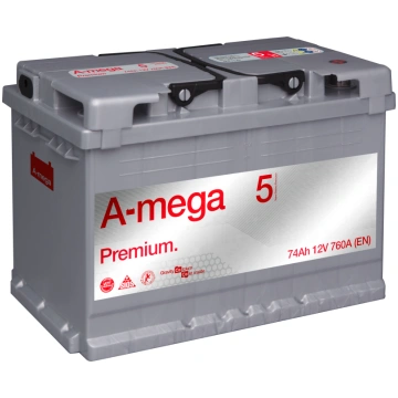 Akumulators A-mega Premium, 12 V, 74 Ah, 760 A