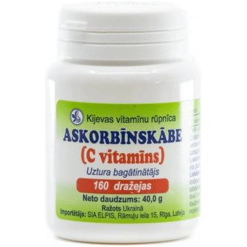 Askorbīnskābe (C vitamīns) dražejas, 160gab