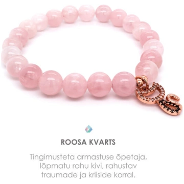 Rokassprādze madagaskaras rozā kvarcs un kaķis (ro