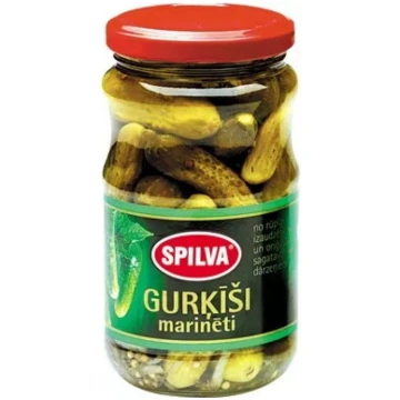 Marinēti gurķi Spilva 3–6 cm sāļūdenī, stikla burk
