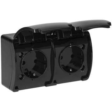 Dubultligzda 2x2P+Z Schuko AQUATIC, IP44, melna, m