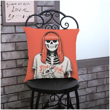 Red Stylish Skull Sofa Cushion Cover Cotton Linen 