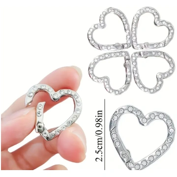 Moschettone cuore con strass 25 mm - Argento