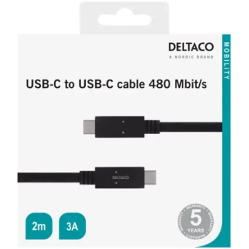 DELTACO USB 2.0 kabelis, C tipa - C tipa, 2 m, mel