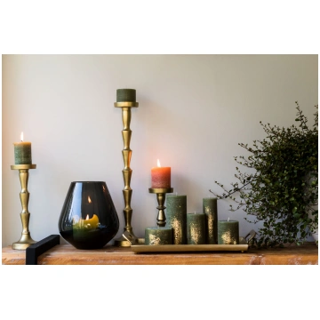 Set of candles, olive with golden pattern