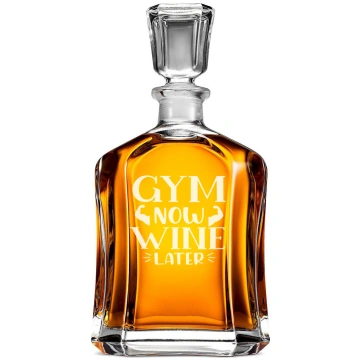 Stikla Viskija Karafe ar Uzrakstu - "Gym Now Wine 