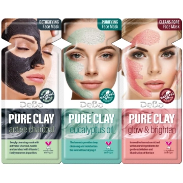 DEBA Pure Clay Attīrošās maskas, 3 gab. x 7 ml