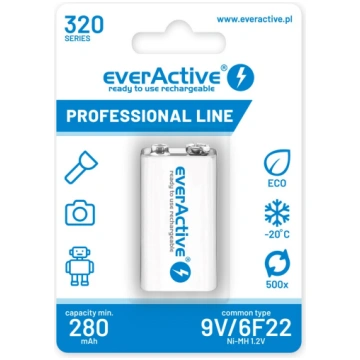 Uzlādējamās baterijas everActive Ni-MH 6F22 9V 320