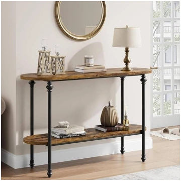 Industrial Console Table Narrow with Shelves, 2-Ti