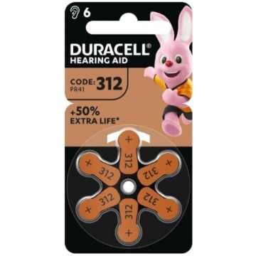 Dzirdes aparāta baterijas Duracell 312 PR41, 6 gab