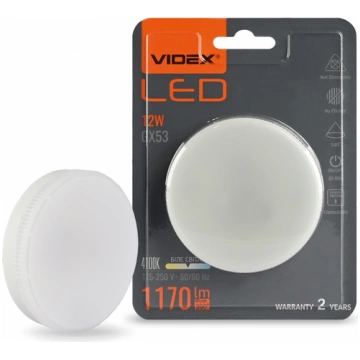 Videx LED Spuldze GX53, 4100K, 8W, 730 Lm, 140°