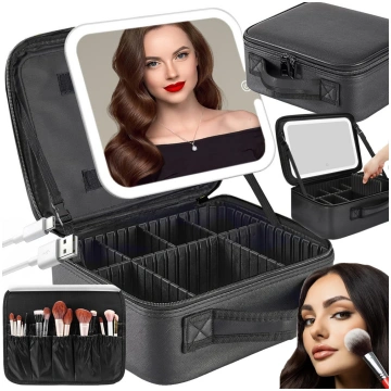 Kosmētikas koferis ar LED spoguli, melns - cosmeti