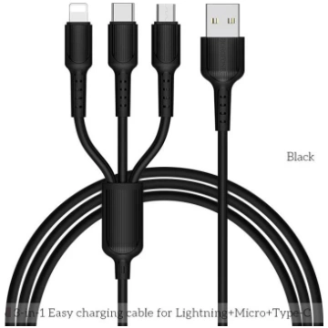 ĮKROVIMO LAIDAS USB SU TYPE C, MICRO USB, LIGHTNIN