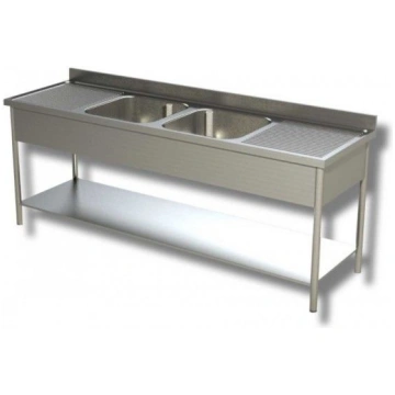 Stainless steel sink with two tubs on legs with do