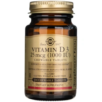 Solgar D3 vitamīns 25 mcg (1000 SV) - 100 košļājam