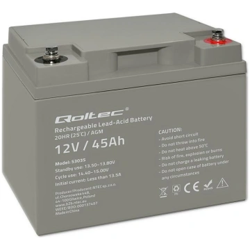 Qoltec AGM battery | 12V | 45Ah | Maintenance-free