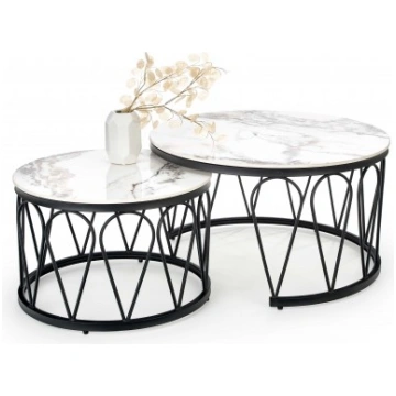 FORMOSA set of 2 coffee tables, white marble Halma
