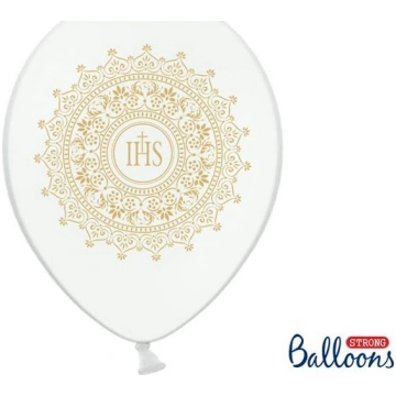 Party Deco Balony Komunijne IHS biale ze zlotym na